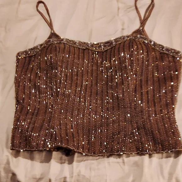 GORGEOUS beaded copper and brown two piece formal dress - Picture 4 of 8